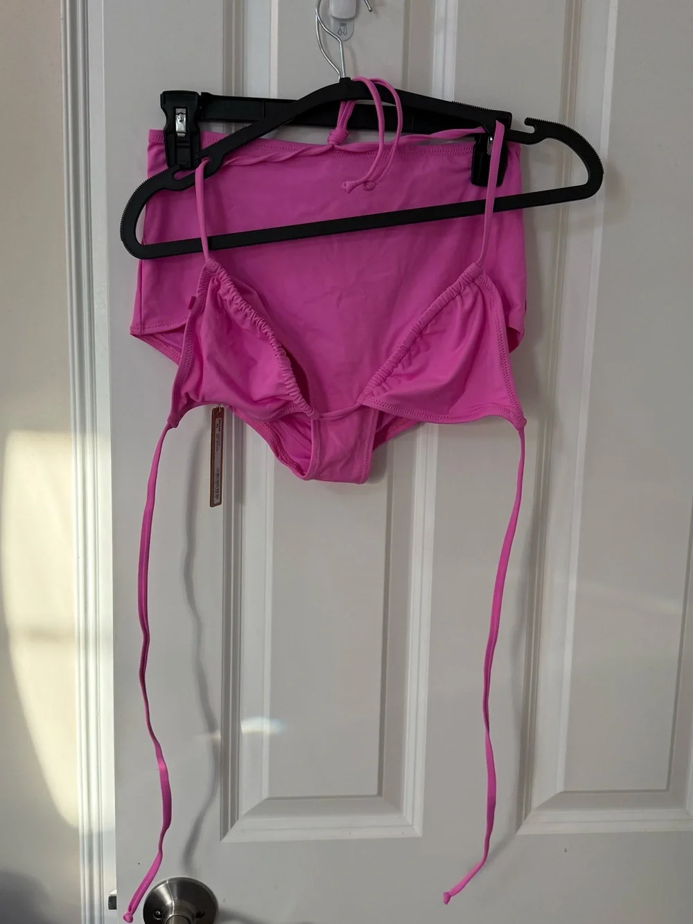 NWT SKIMS 3 pc Swim Triangle Top/Boyshorts in Neon Orchid/Off Shoulder in Onyx